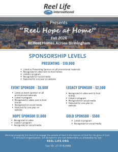 sponsorship levels Reel hope at Home event